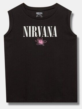 NWT Torrid 3 3X Nirvana Cotton Roll Sleeve Embroidered Tank top graphic tee